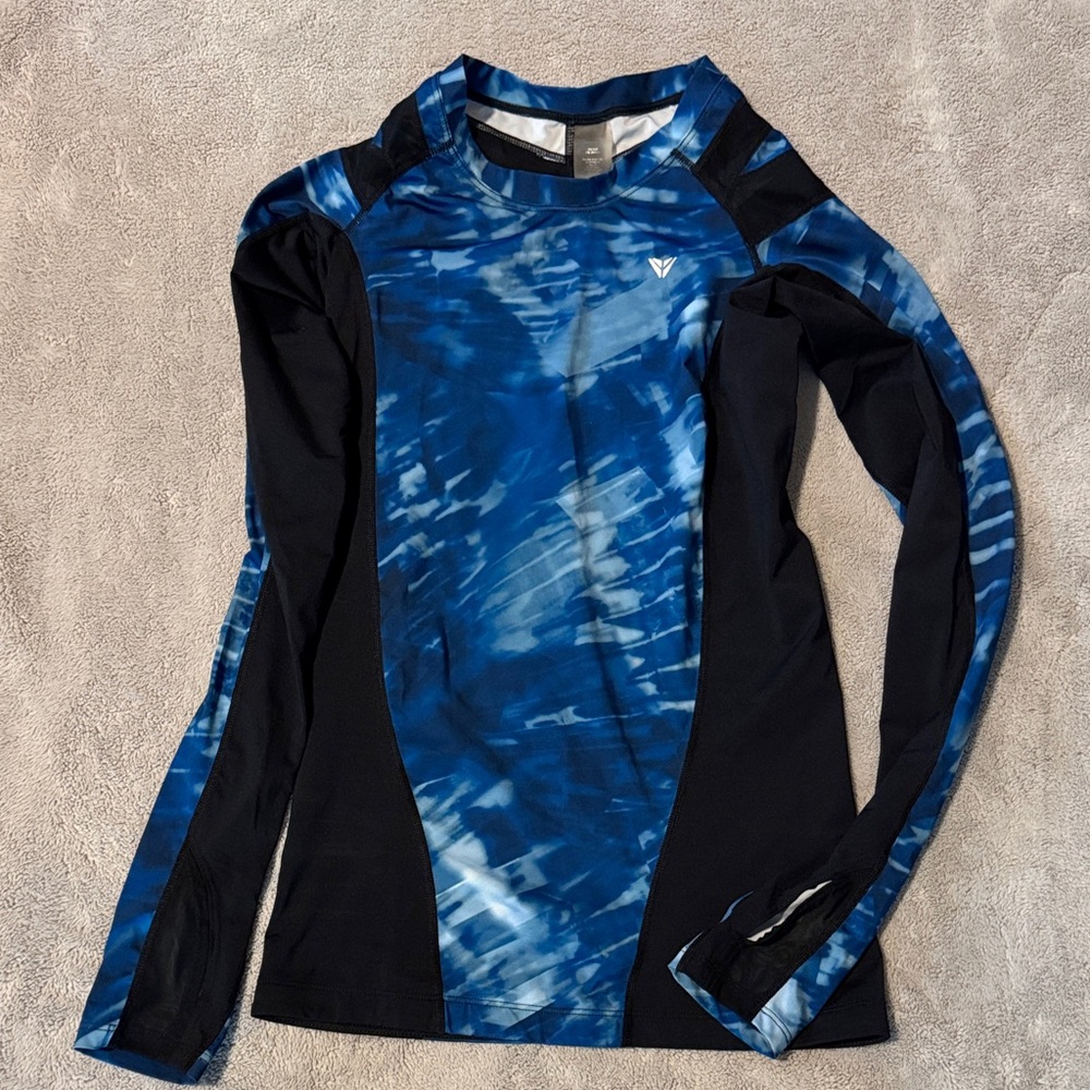 Dynamic Blue and Black Long Sleeve Women's Top